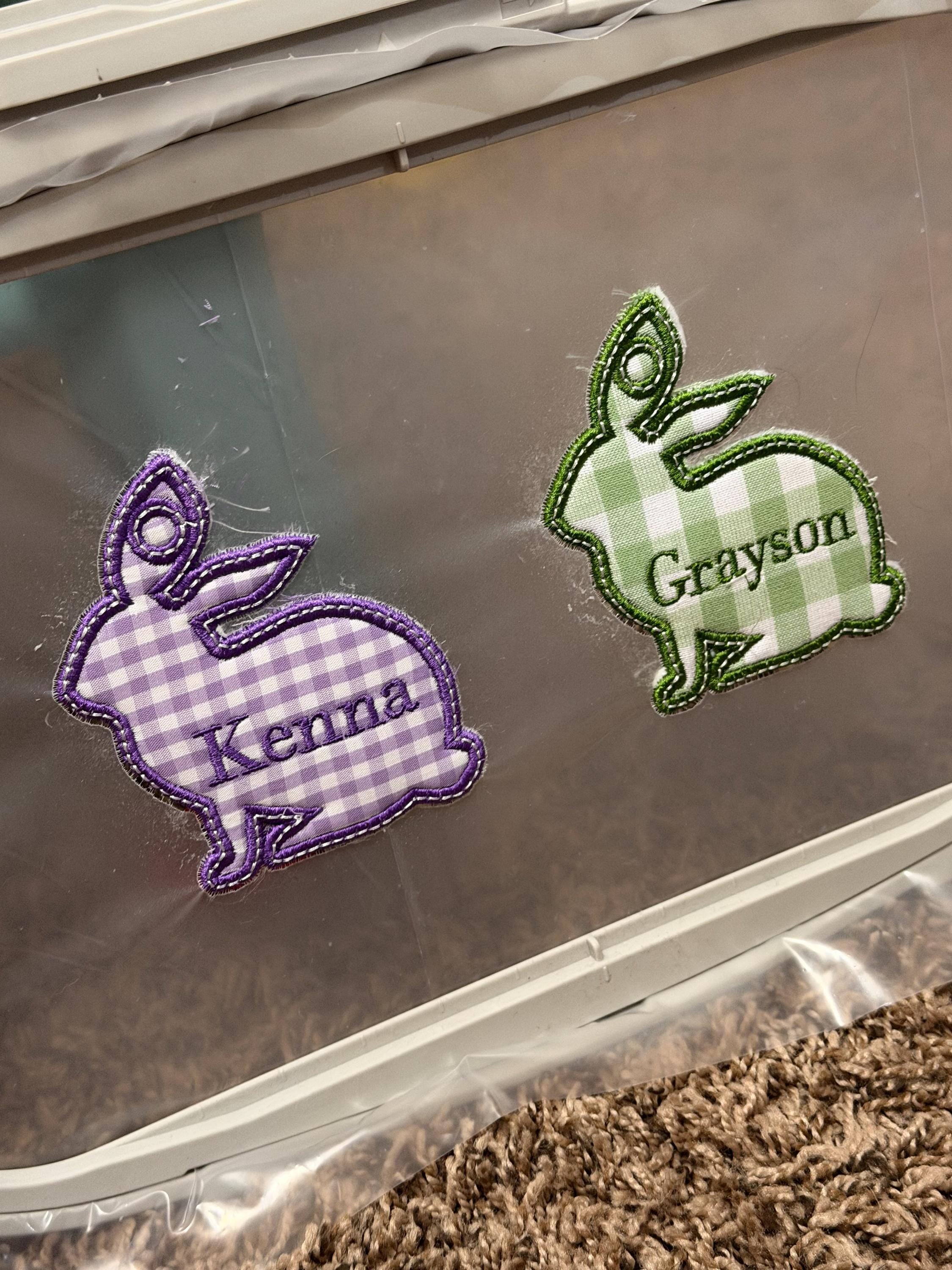 Personalized Embroidered Easter Bunny Basket Tag | Gingham Name Tag for Kids