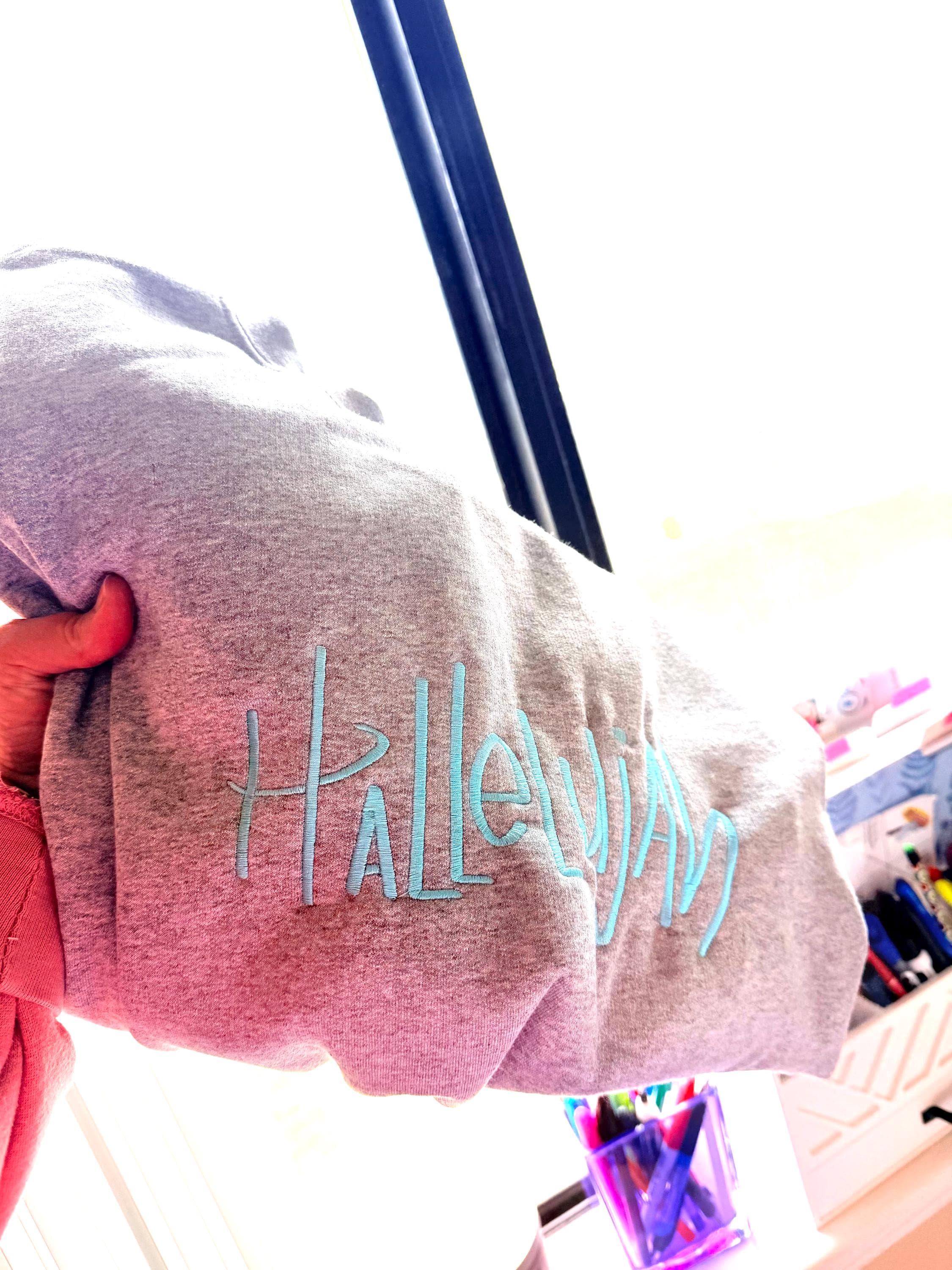 Hallelujah Embroidered Sweatshirt | Minimalist Left Chest Pullover | Inspirational Christian Shirt | Cozy Gift for Her