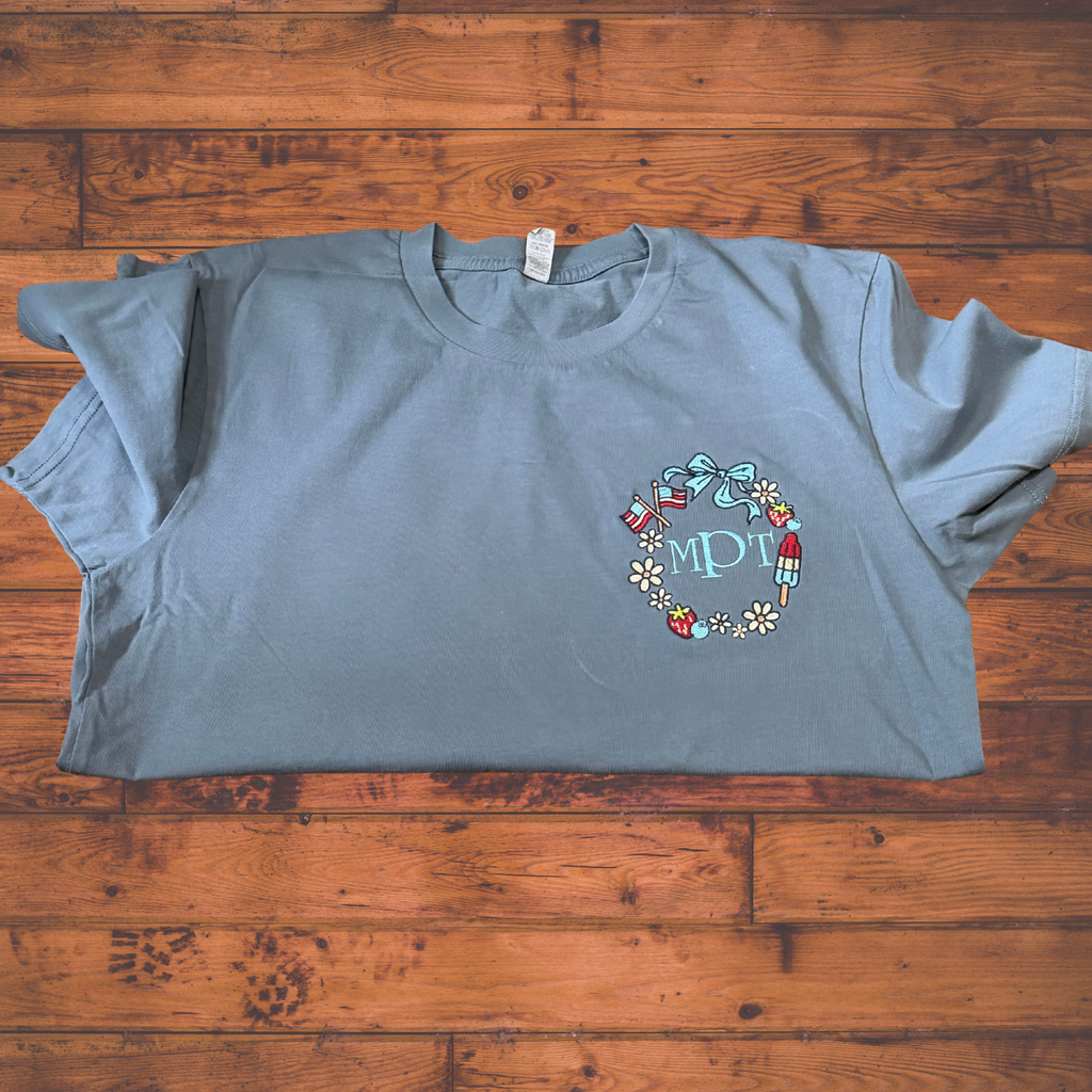 Patriotic Embroidered Monogram Frame Tee