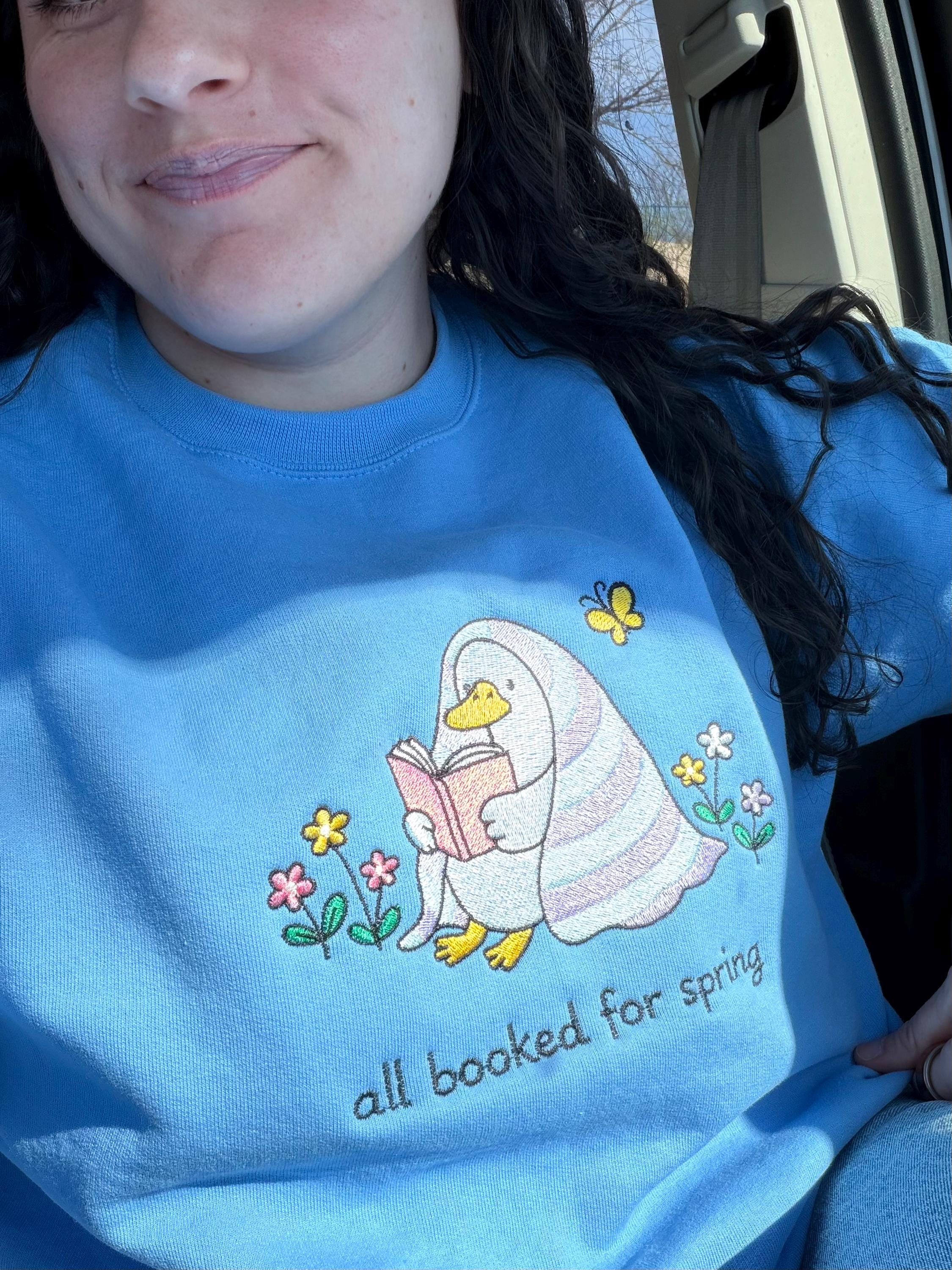 Embroidered Duck Spring Sweatshirt | Book Lover Floral Crewneck