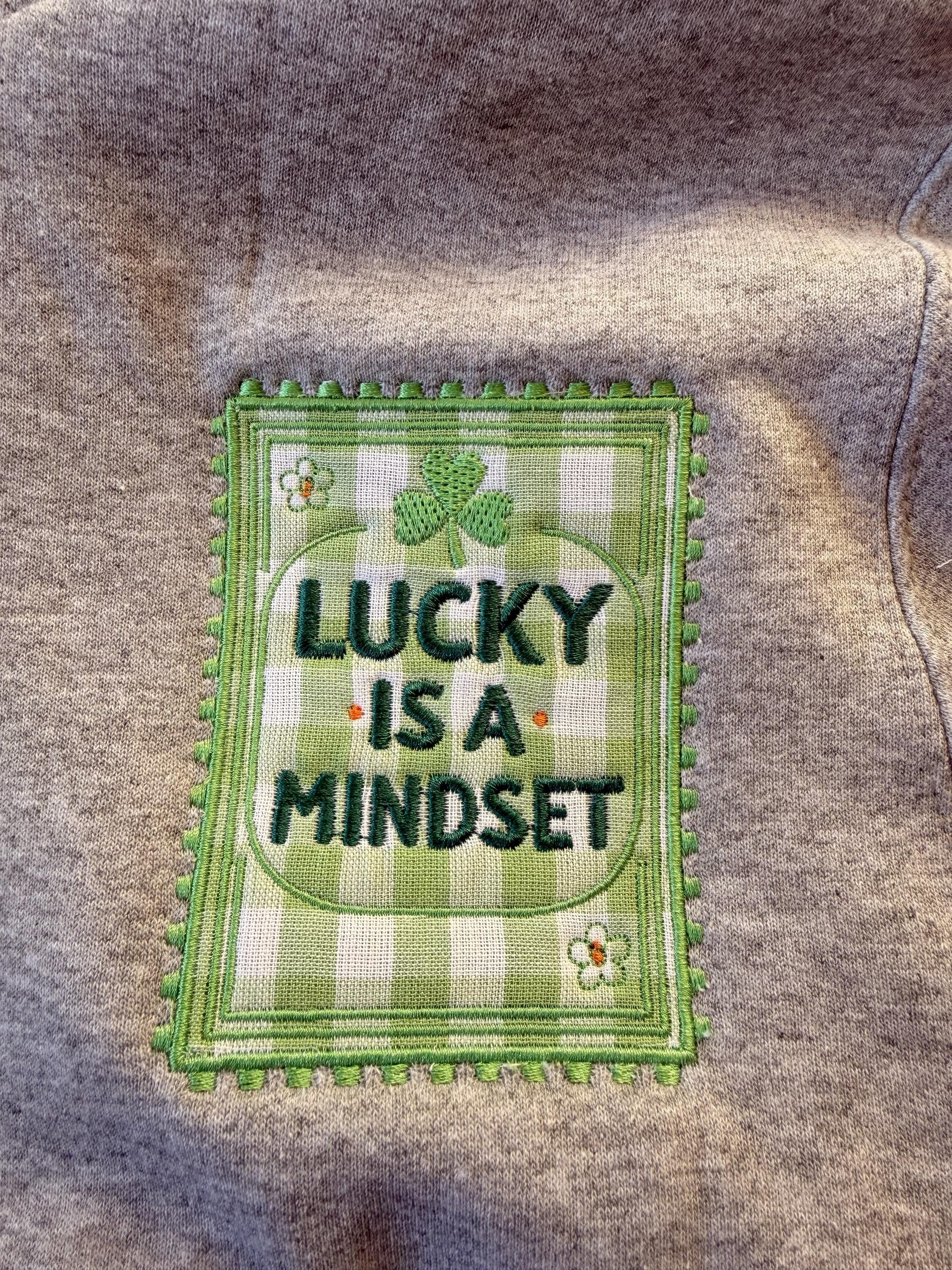 Lucky is a Mindset Half Zip Sweatshirt | Clover Appliqué Pullover | St. Patrick's Day Top