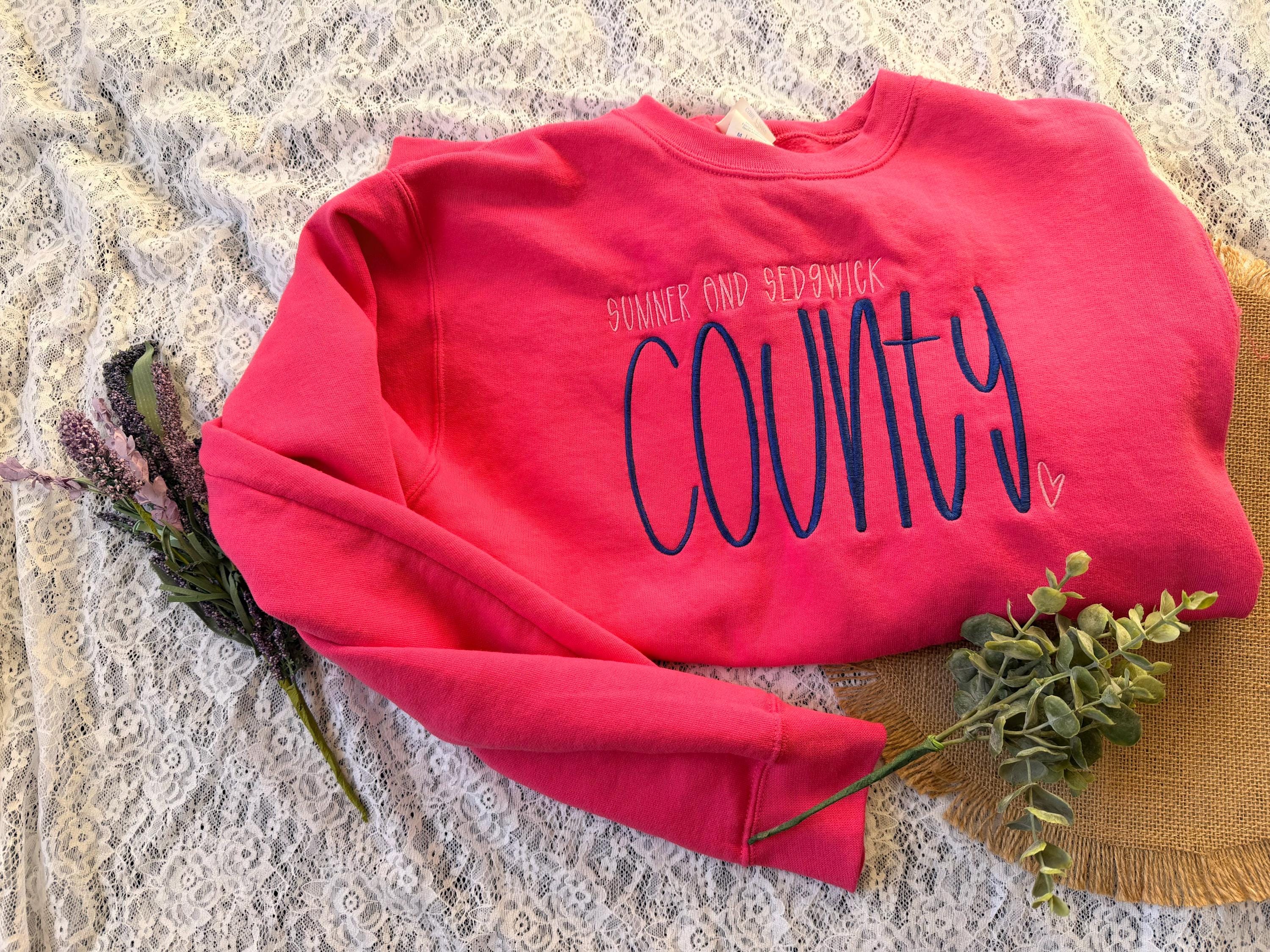 Your County Embroidery Sweatshirt | Personalized County Pullover | Embroidered | Cozy State Pride Gift