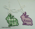 Personalized Embroidered Easter Bunny Basket Tag | Gingham Name Tag for Kids