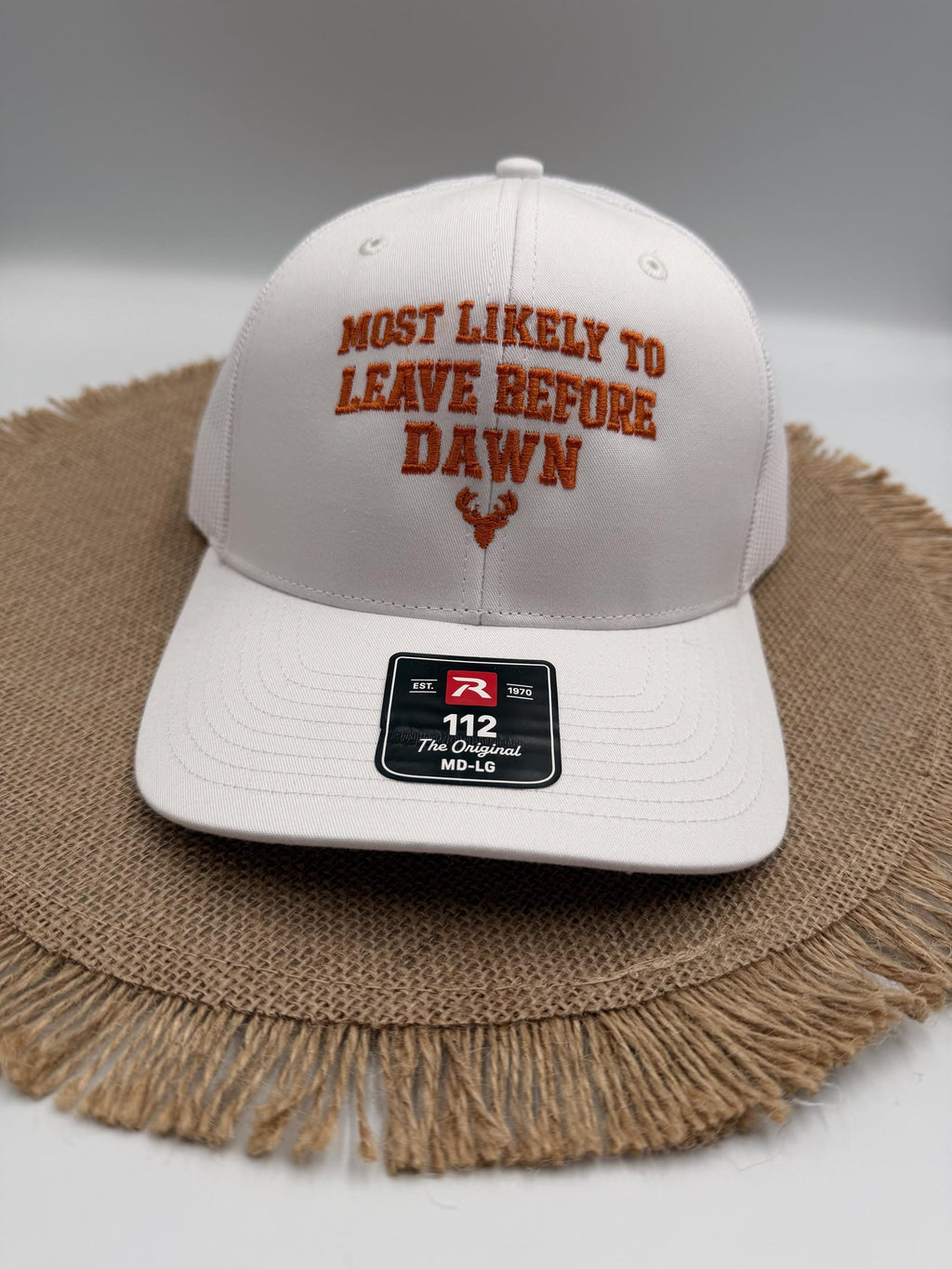 Embroidered Trucker Hat, Leave Before Dawn, Deer Hunter Gift, Richardson 112