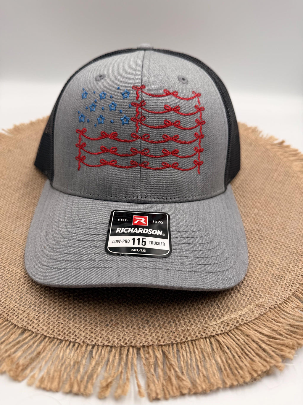 Embroidered Bow Flag Trucker Hat, Richardson 115, Americana Cap