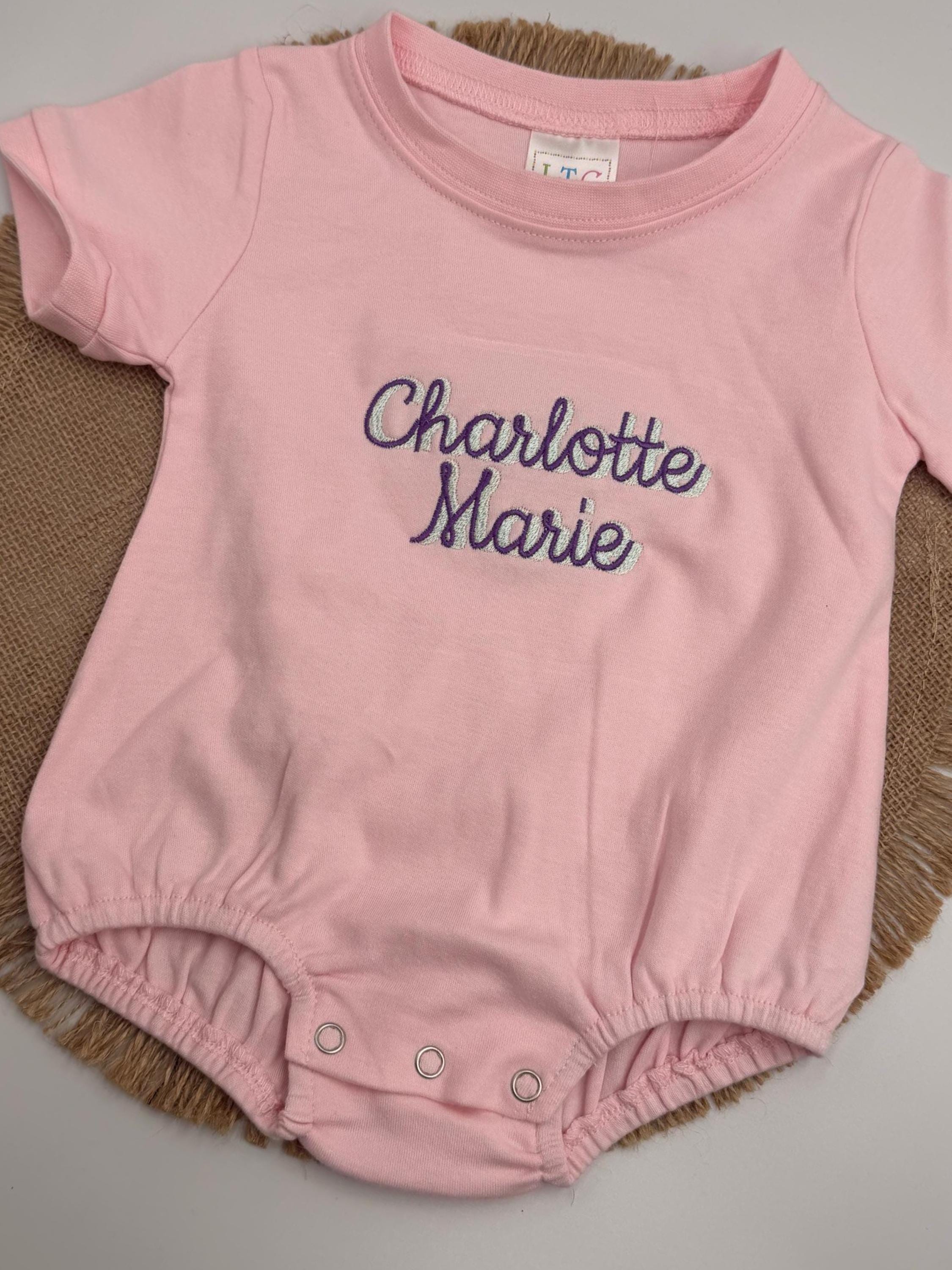 Personalized Embroidered Baby Bubble Romper, Custom Name Baby Outfit