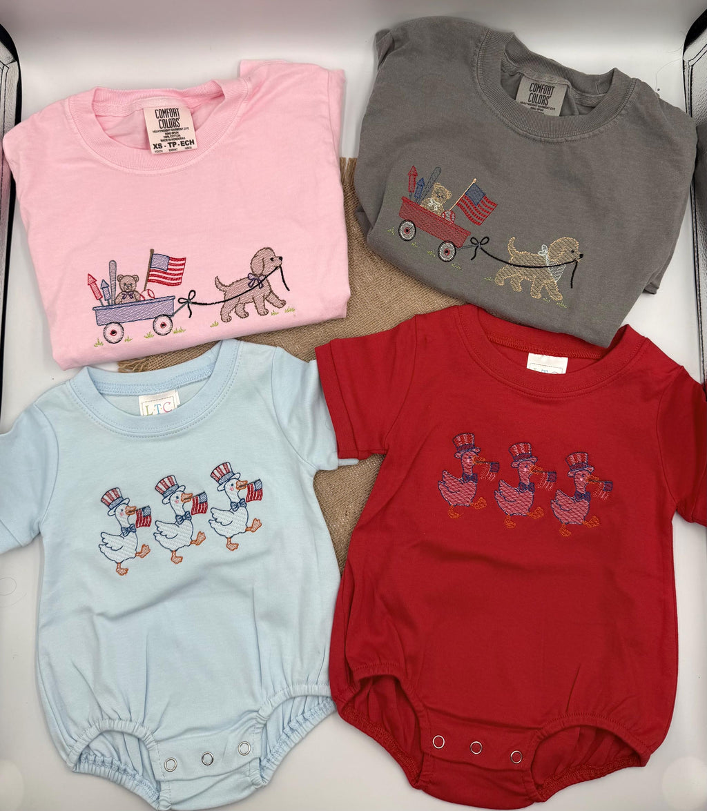 Embroidered Patriotic Duck Baby Bubble Romper | Infant 4th of July Outfit