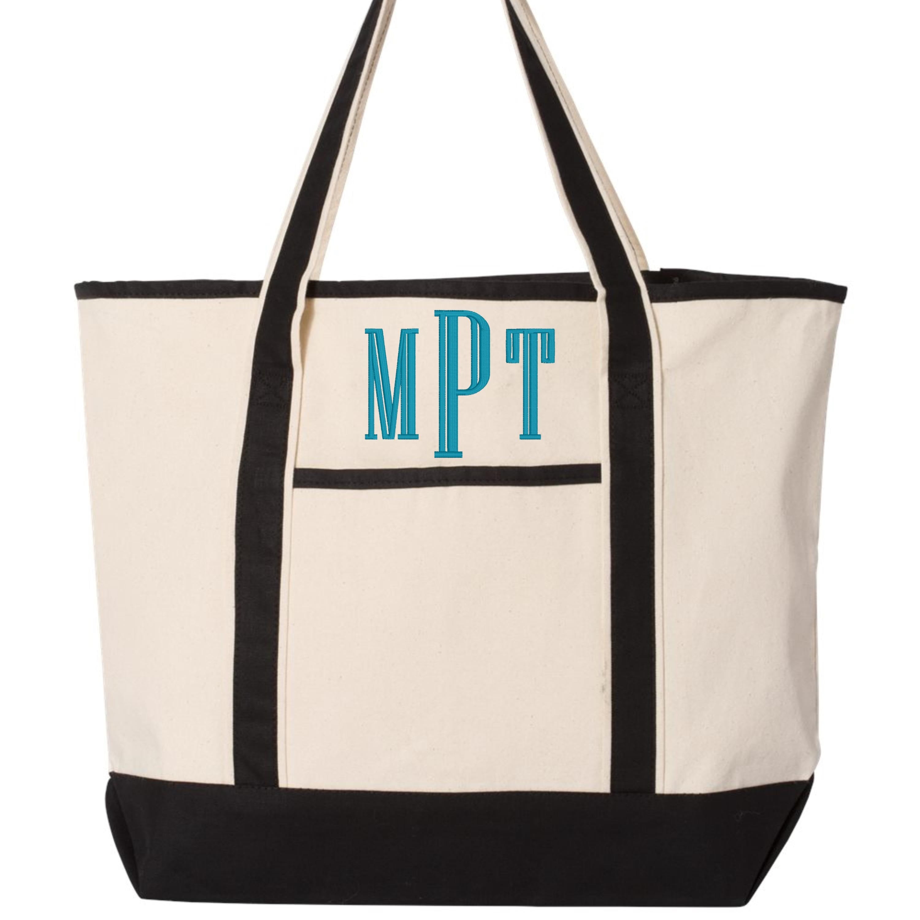 Custom Monogrammed Canvas Tote Bag - Personalized Embroidered Beach Bag