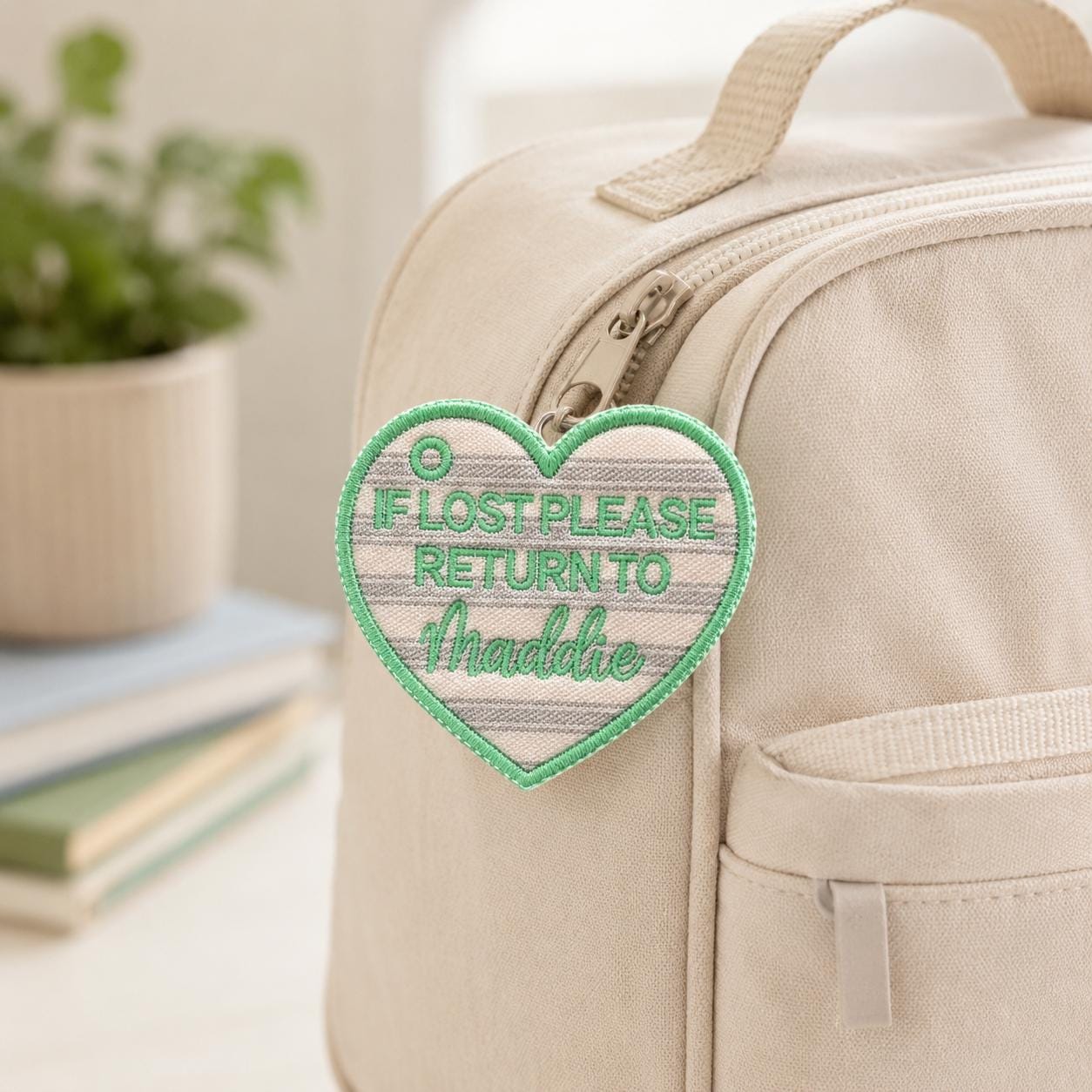 Custom Embroidered Bag Tag, Personalized Kids Backpack Tag, If Lost Please Return To Name Tag, Heart Bag Tag, School Bag Accessory
