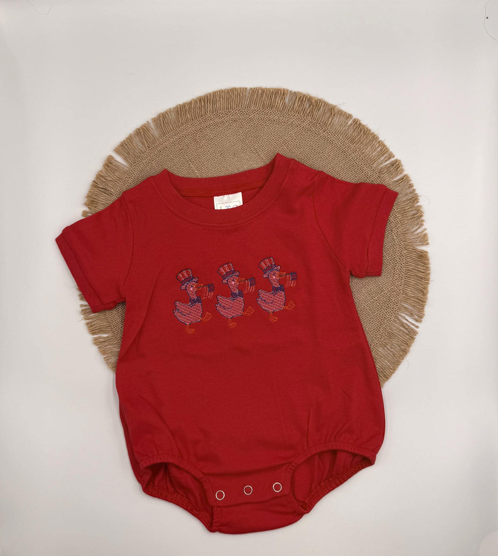 Embroidered Patriotic Duck Baby Bubble Romper | Infant 4th of July Outfit