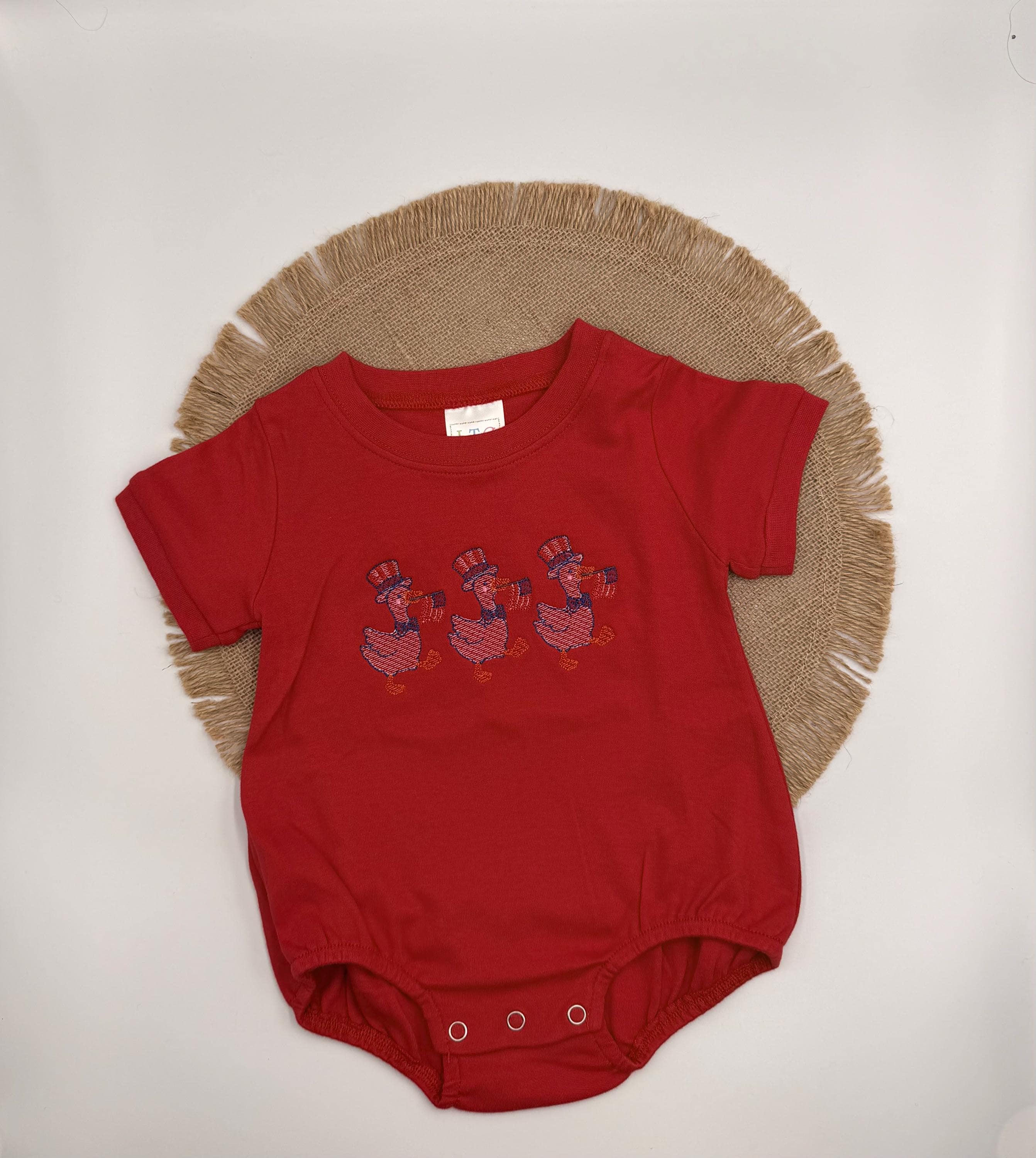Embroidered Patriotic Duck Baby Bubble Romper | Infant 4th of July Outfit
