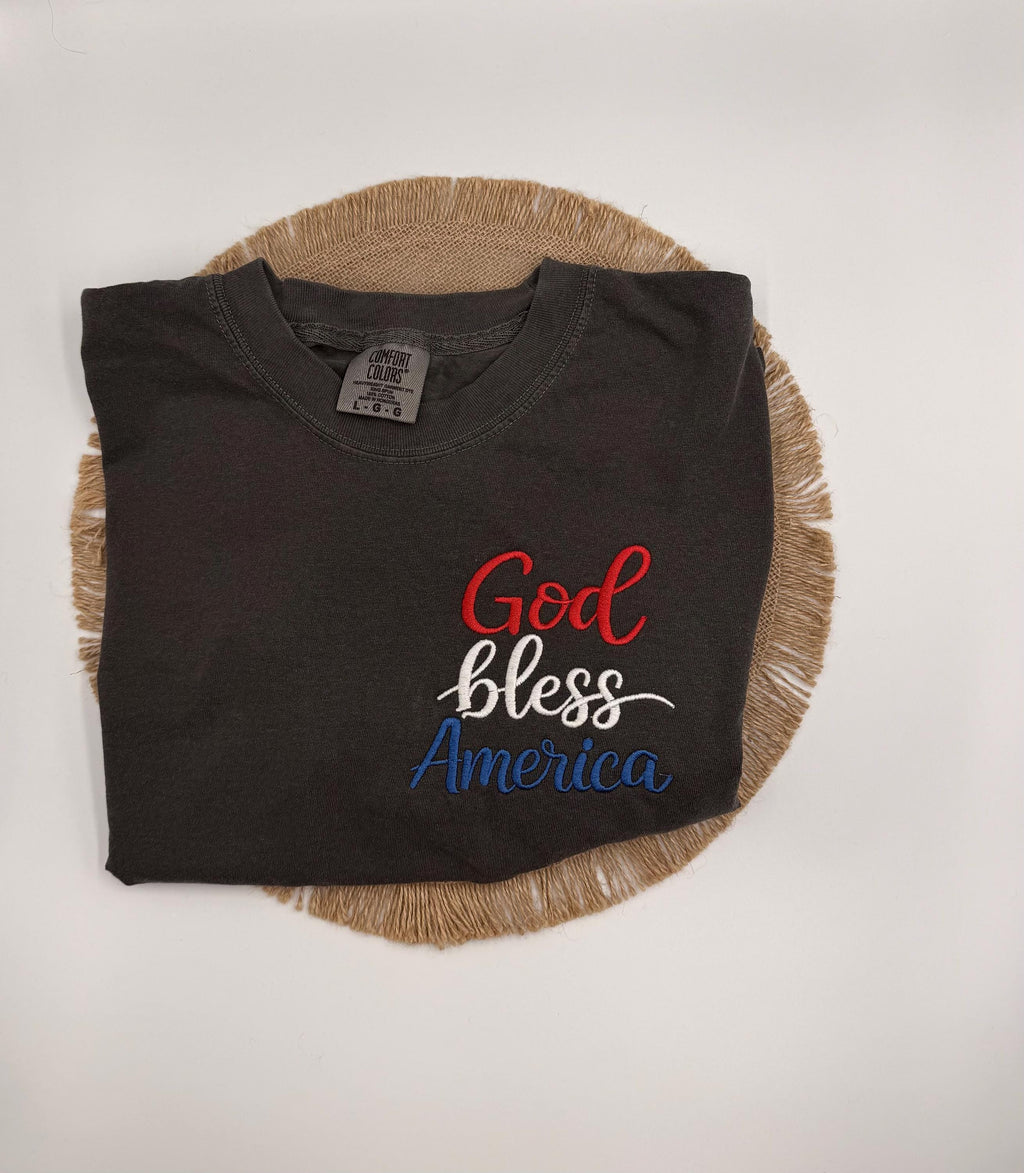 Embroidered Comfort Colors 4th of July Shirt, God Bless America Shirt