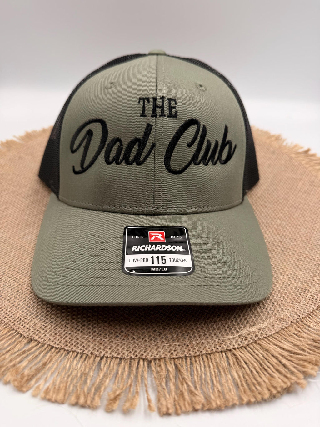 The Dad Club Embroidered Trucker Hat, Olive Green Richardson 115 Dad Cap