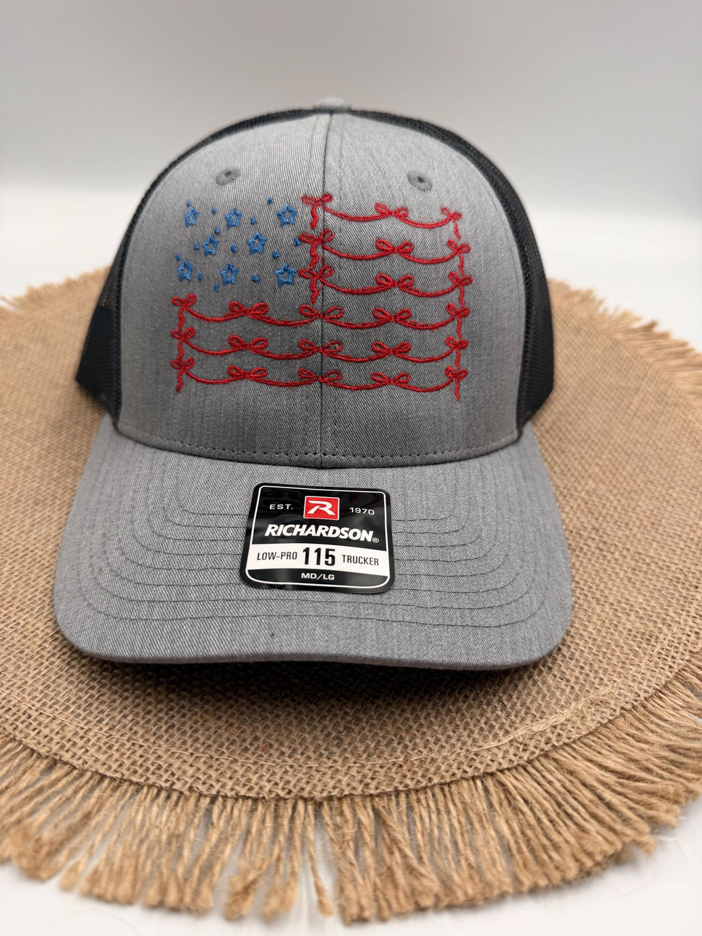 Embroidered Bow Flag Trucker Hat, Richardson 115, Americana Cap