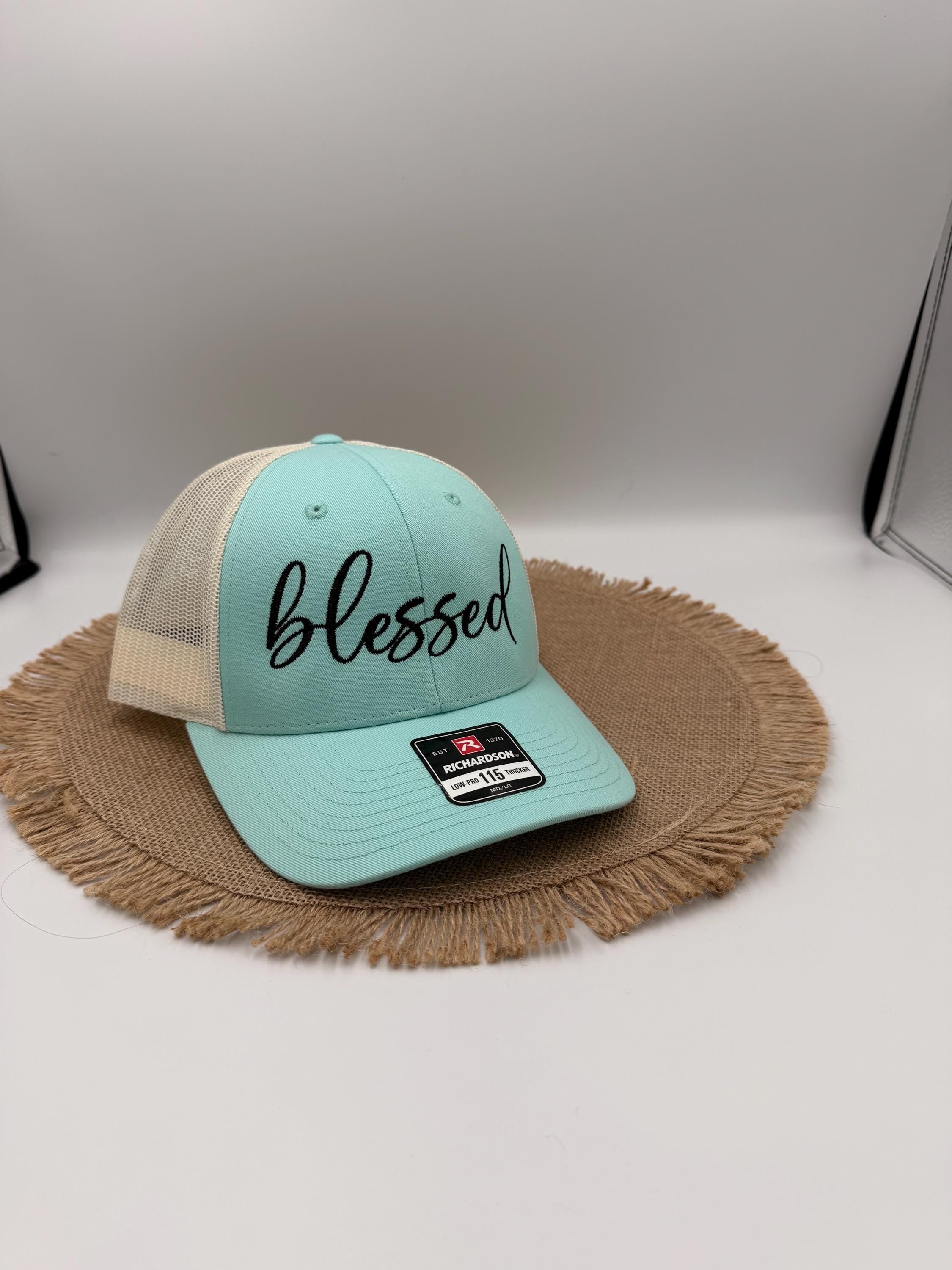 Embroidered Blessed Trucker Hat, Custom Hat, Personalized Hat