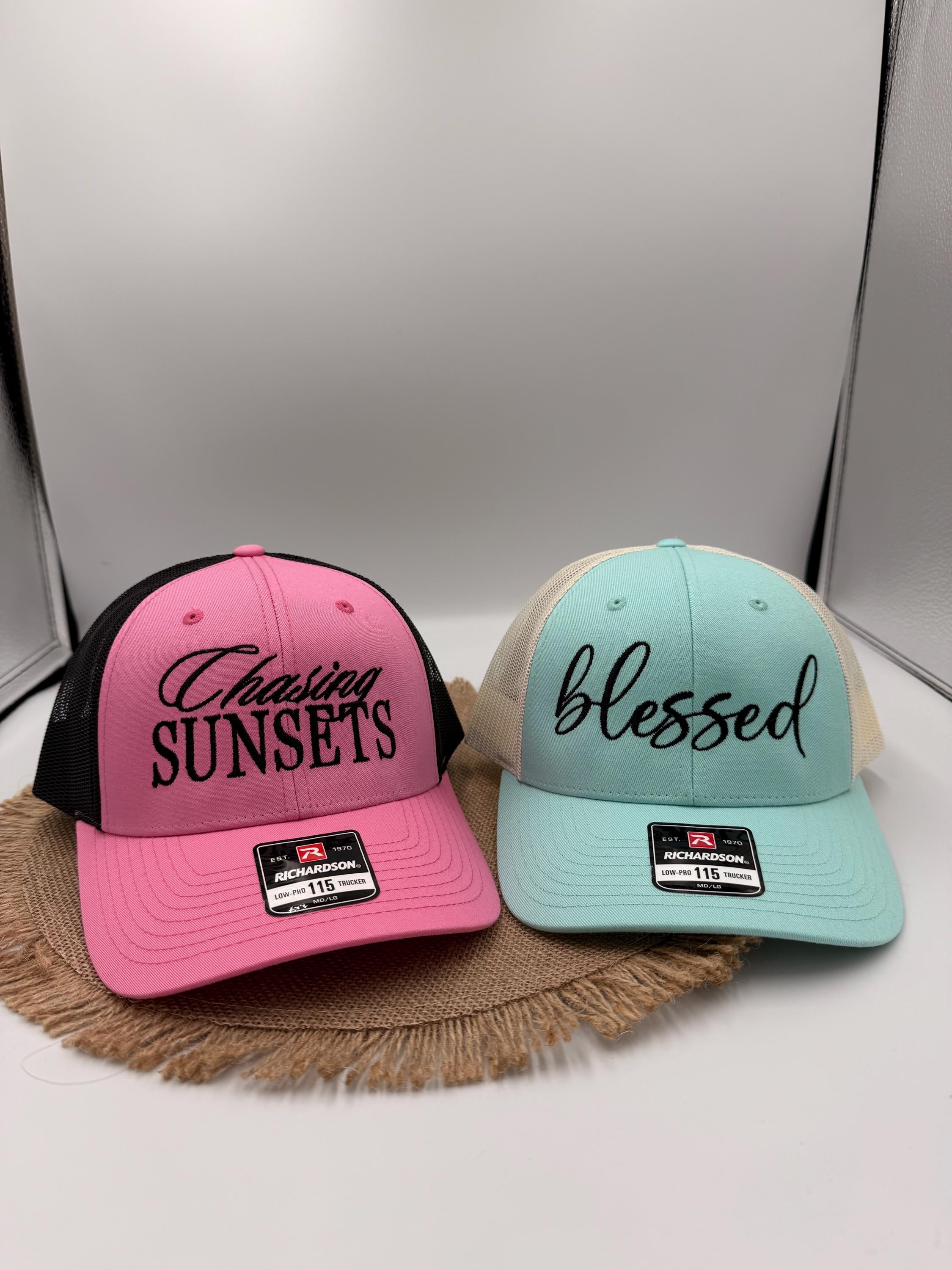 Embroidered Hat, Chasing Sunsets, Beach Hat, Richardson Custom Hat