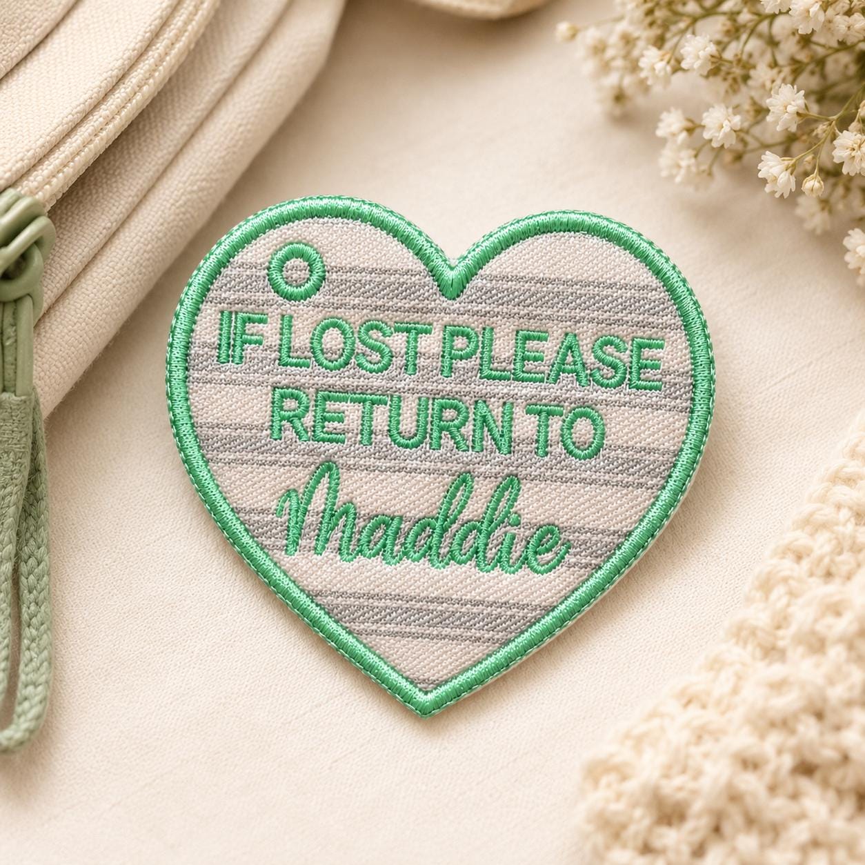 Custom Embroidered Bag Tag, Personalized Kids Backpack Tag, If Lost Please Return To Name Tag, Heart Bag Tag, School Bag Accessory