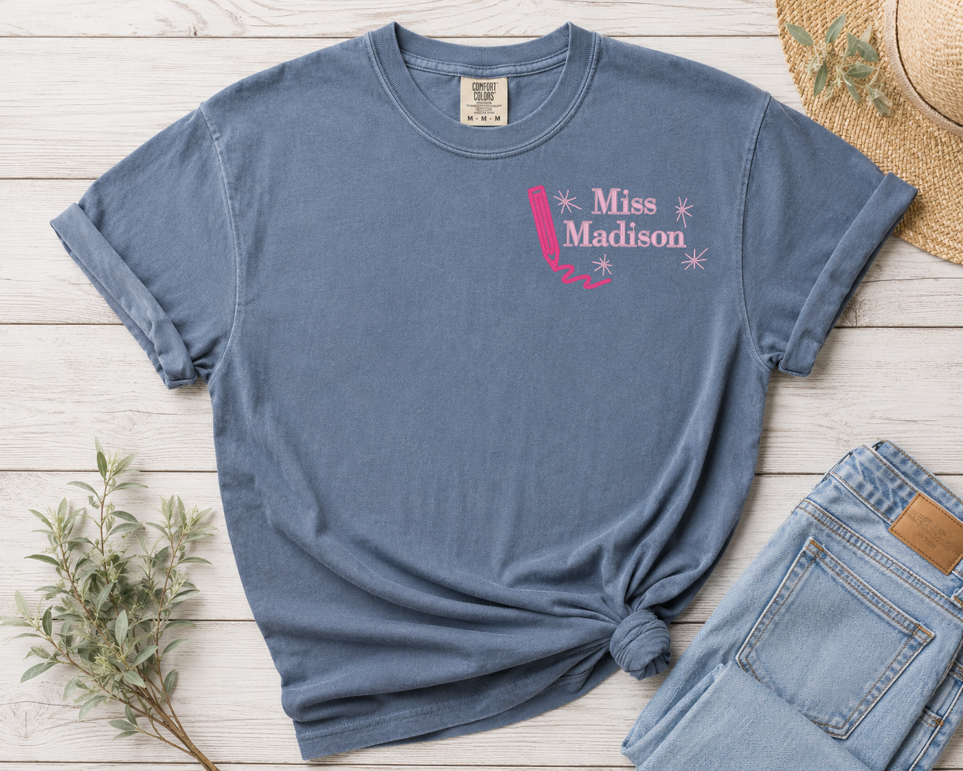 Personalized Teacher Embroidered Tee or Sweatshirt