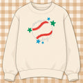 Cream crewneck sweatshirt with an embroidered baseball outline, red stitching, script game day lettering and colorful stars