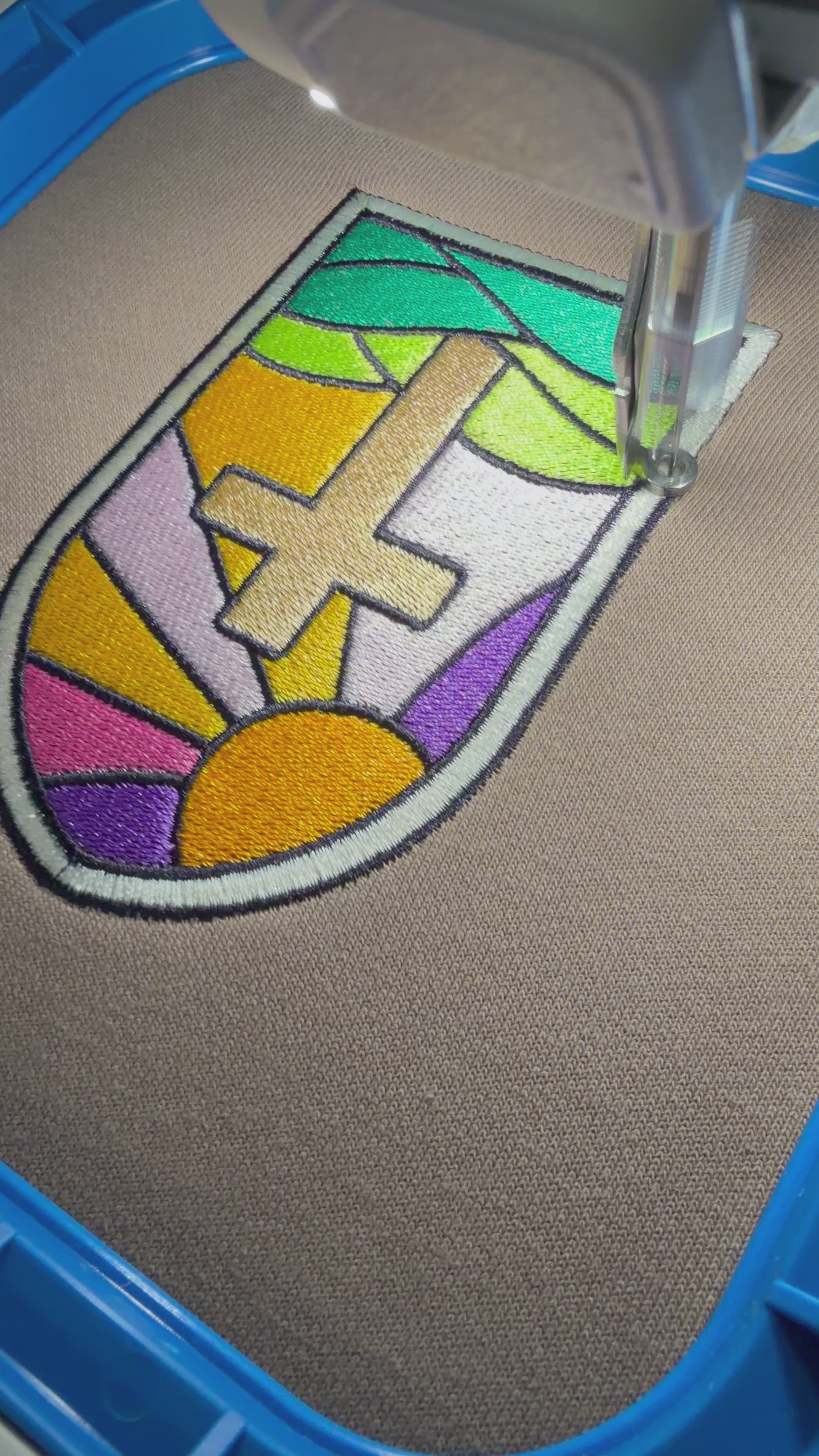 Stained Glass Cross Embroidered Sweatshirt | Christian Crewneck | Faith-Based Apparel | Minimalist Religious Gift | Colorful Church Window Design